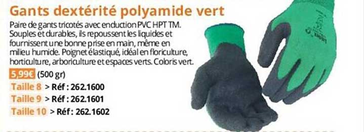 gants dextérité polyamide vert