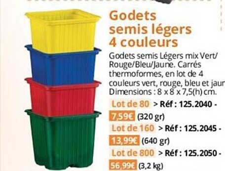 godets semis légers 4 couleurs