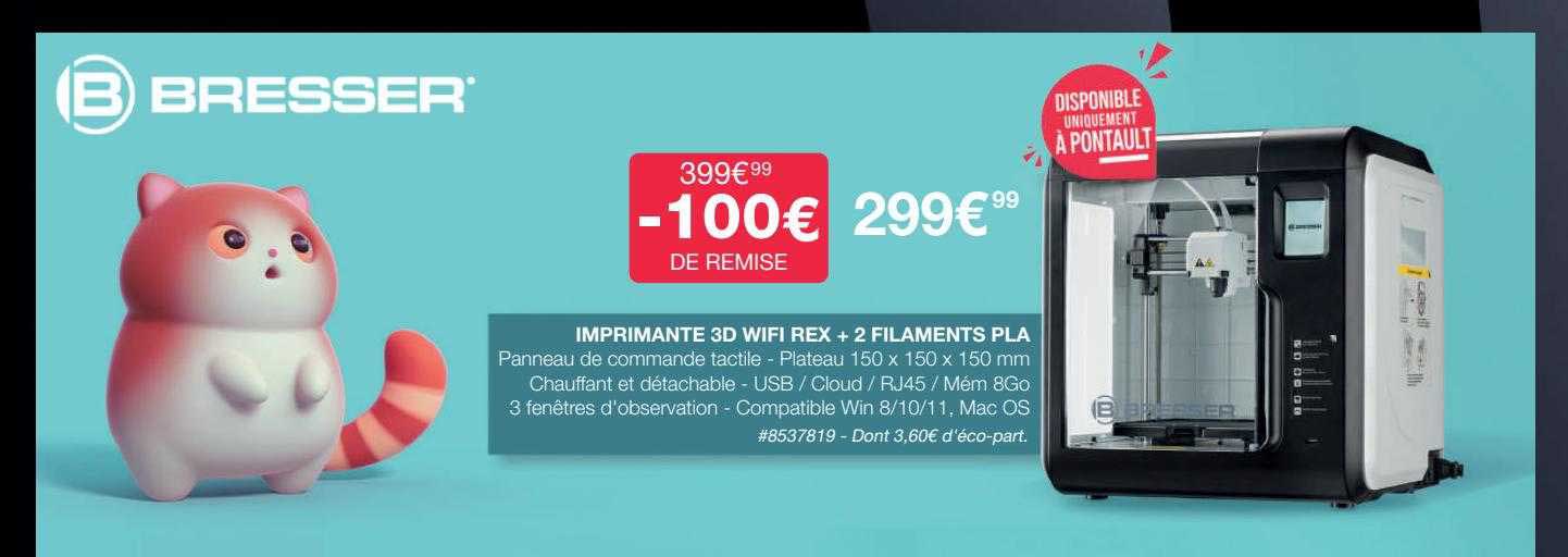imprimante 3d wifi rex + 2 filaments pla bresser