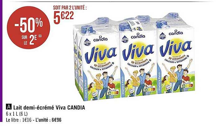 lait demi-écrémé viva candia