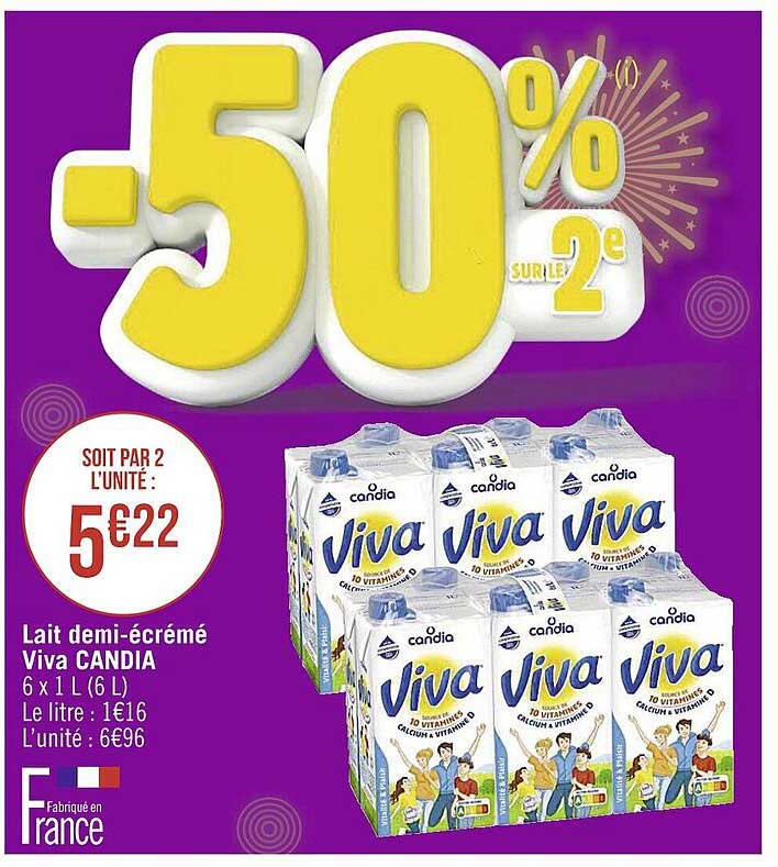 lait demi-écrémé viva candia