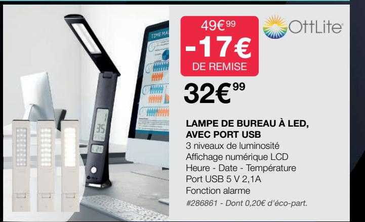 lampe de bureau à led, avec port usb ottlite