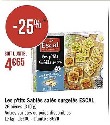 les p'tits sablés salés surgelés escal
