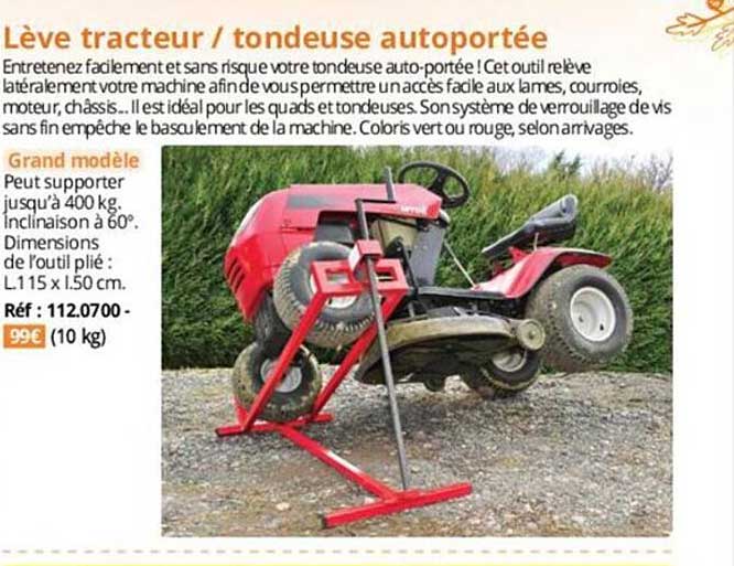 lève tracteur-tondeuse autoportée