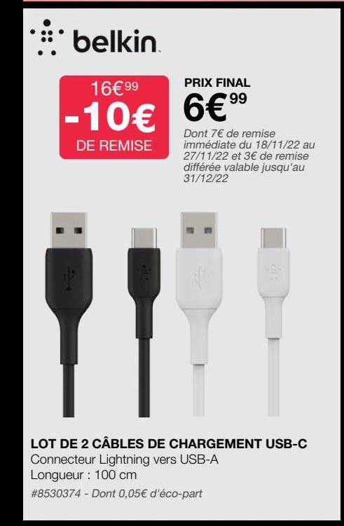 lot de 2 câbles de chargement usb-c belkin