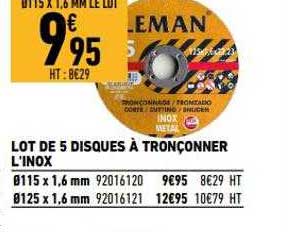 lot de 5 disques à tronçonner l'inox
