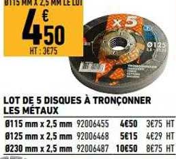 lot de 5 disques à tronçonner les métaux