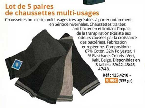 lot de 5 paires de chaussettes multi-usages