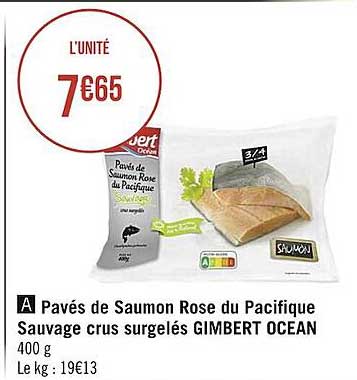 pavés de saumon rose du pacifique sauvage crus surgelés gimbert océan