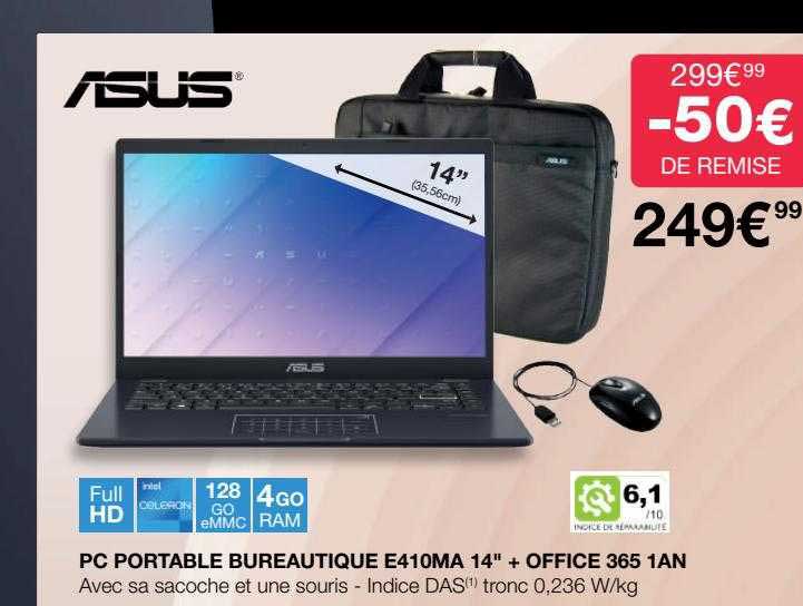 Pc Portable Bureautique E410ma 14" + Office 365 1 An Asus