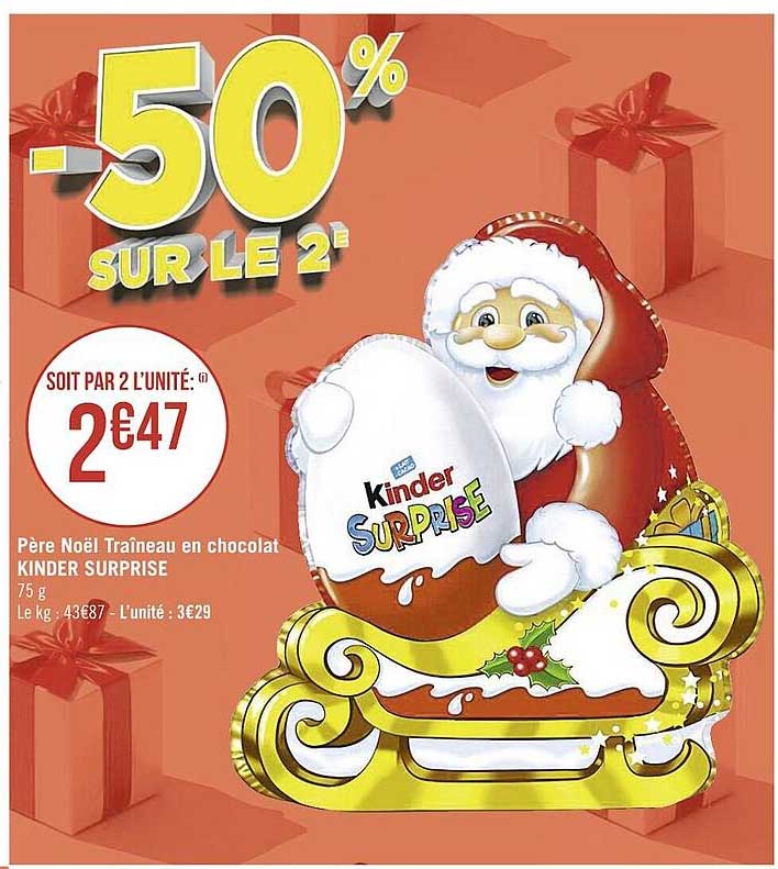 père noël traîneau en chocolat kinder surprise