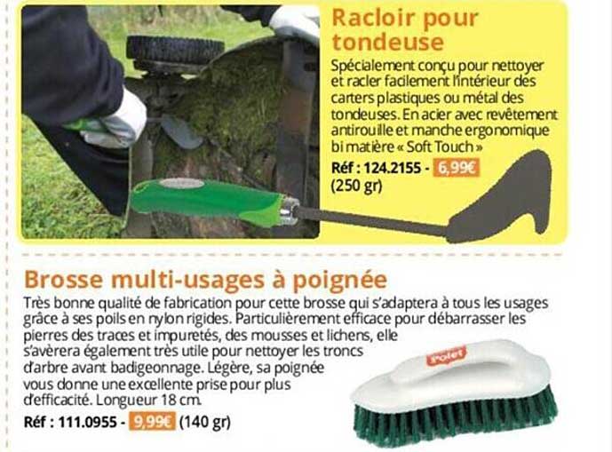 racloir pour tondeuse, brosse multi-usages à poigner polet