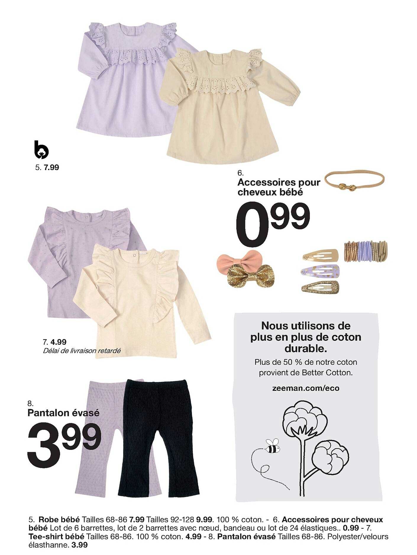 robe bébé, accessoires pour cheveux bébé, pantalon évasé, tee-shirt bébé