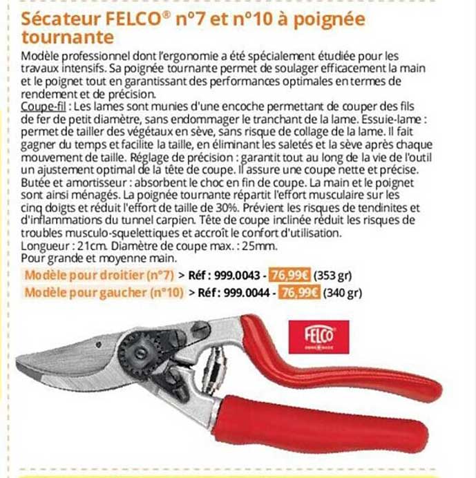sécateur felco n°7 et n°10 à poignée tournante