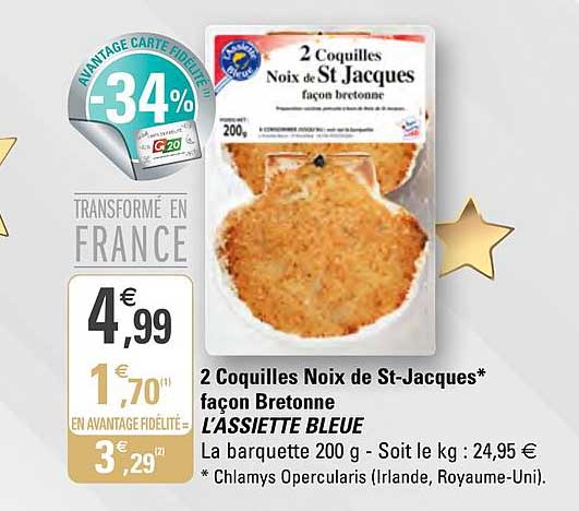 2 coquilles noix de st jacques façon bretonne l'assiette bleue