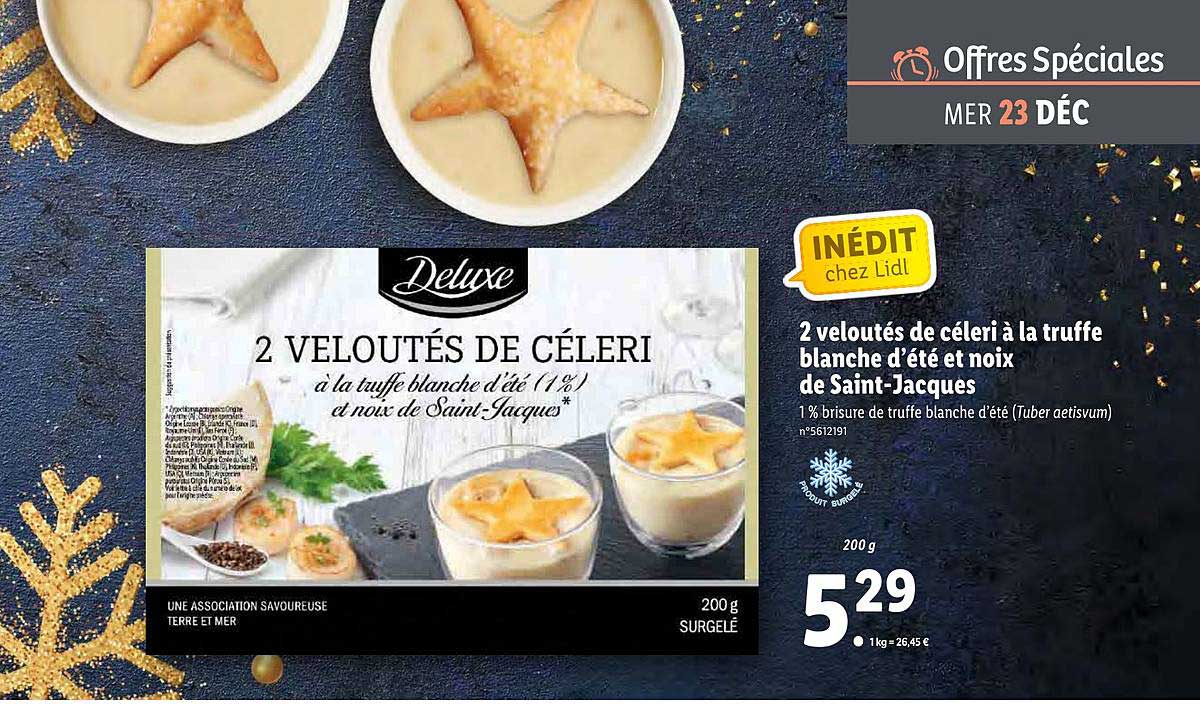 2 veloutés de céleri à la truffe blanche d'été et noix de saint jacques deluxe