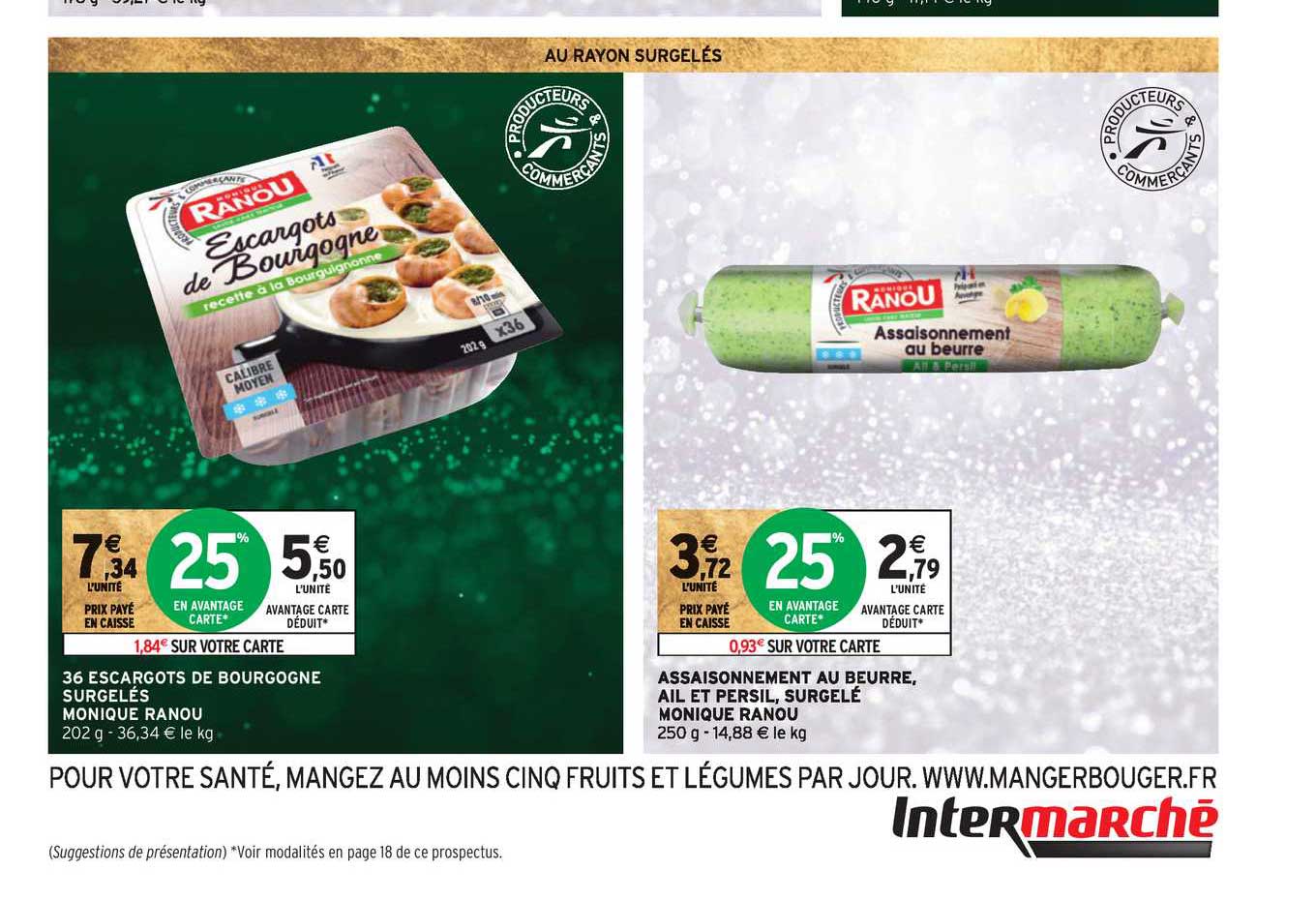 36 escargots de bourgogne surgelés monique ranou, assaisonnement au beurre, ail et persil, surgelé monique ranou