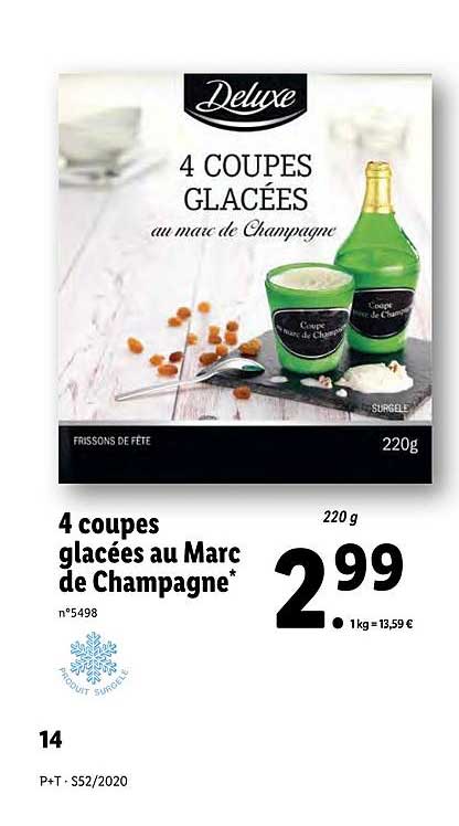 4 coupes glacées au marc de champagne deluxe