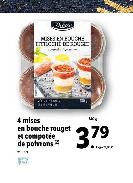 4 mises en bouche rouget et compotée de poivrons deluxe
