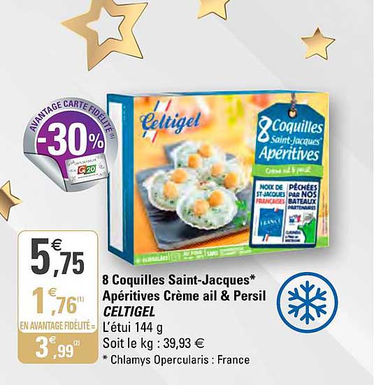 8 coquilles saint jacques apéritives crème ail & persil celtigel