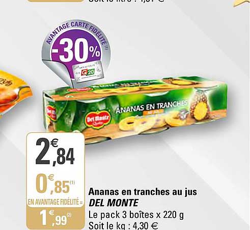 ananas en tranches au jus del monte