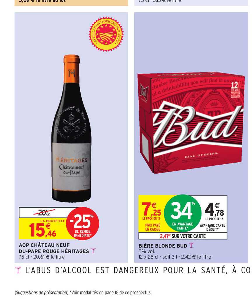 aop château neuf du-pape rouge héritages , bière blonde bud