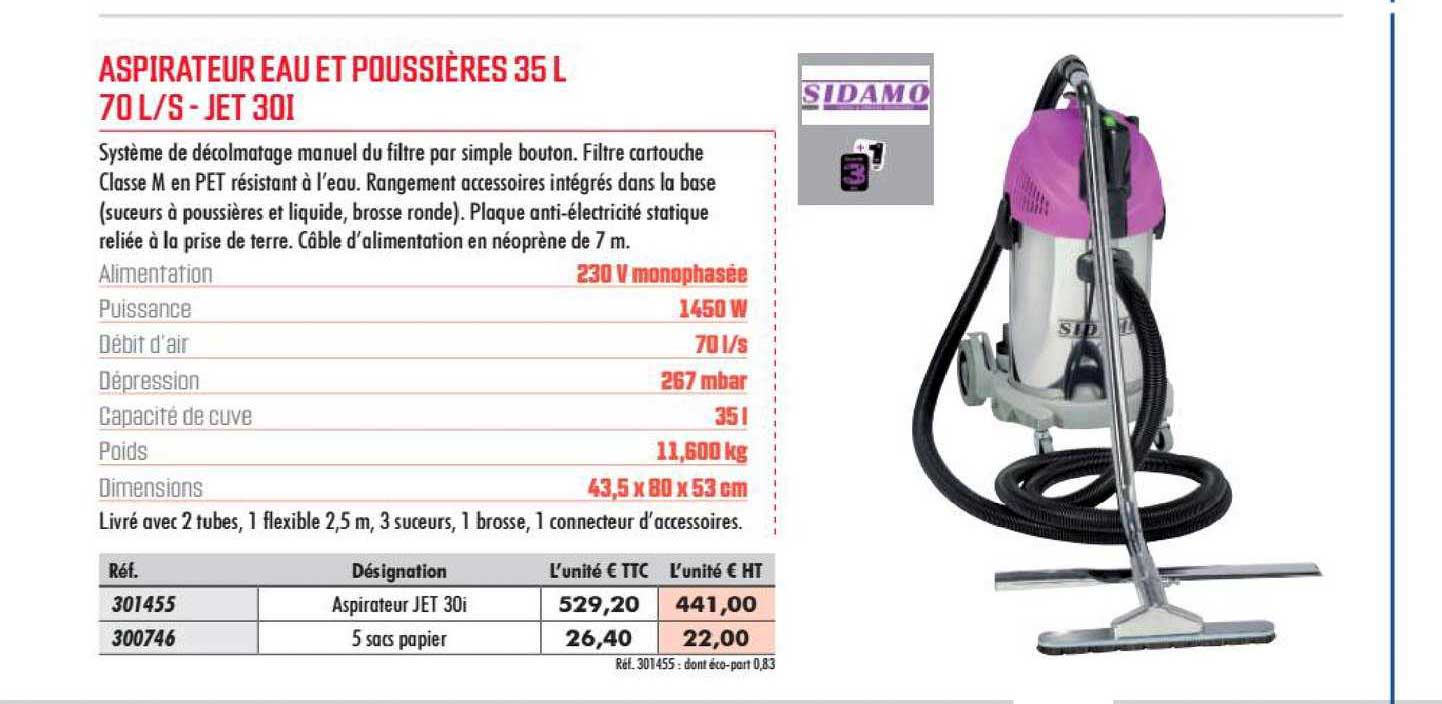 aspirateur eau et poussières 35l 70l s jet 30i