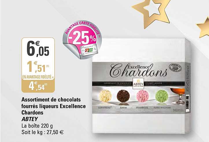 assortiment de chocolats fourrés liqueurs excellence chardons abtey