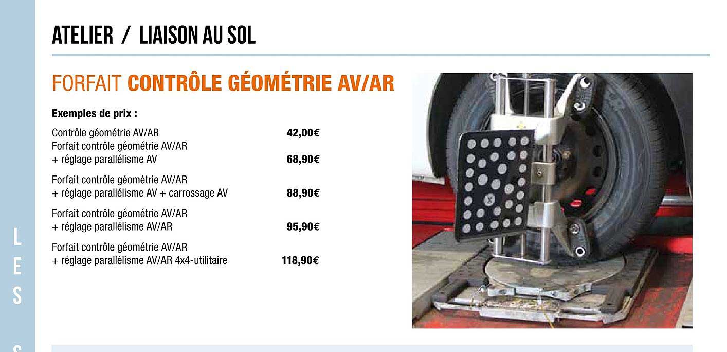 atelier - liaison au sol, forfait contrôle géométrie av-ar