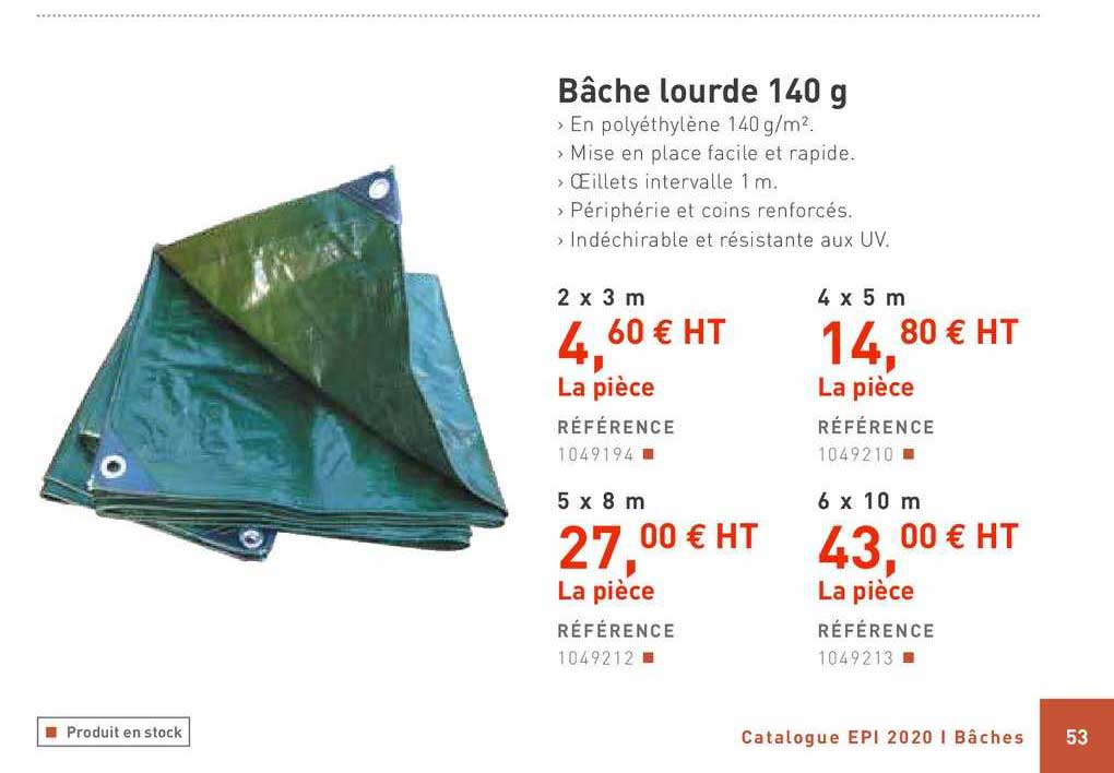 bâche lourde 140 g 2 x 3 m 4 x 5 m 5 x 8 m 6 x 10 m