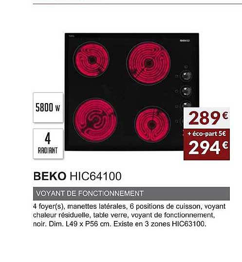 beko hic64100 voyant de fonctionnement