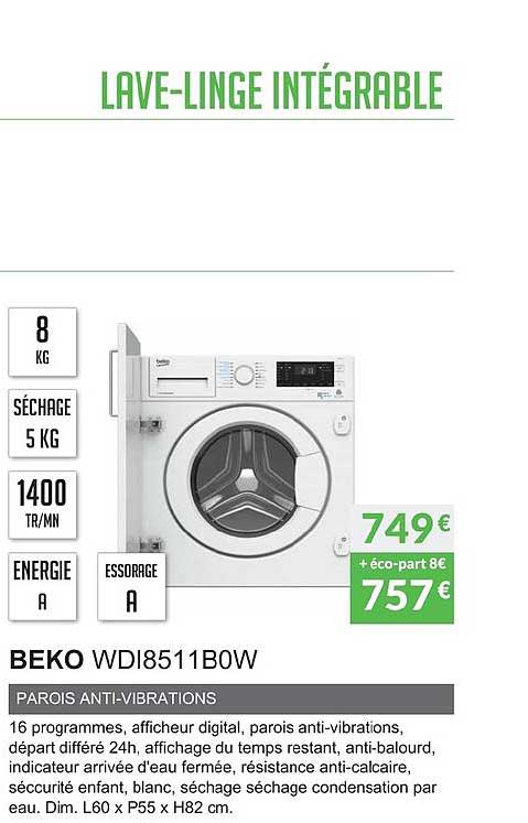 beko wdi8511b0w parois anti vibrations