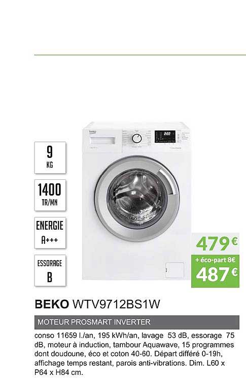 beko wtv9712bs1w moteur prosmart inverter