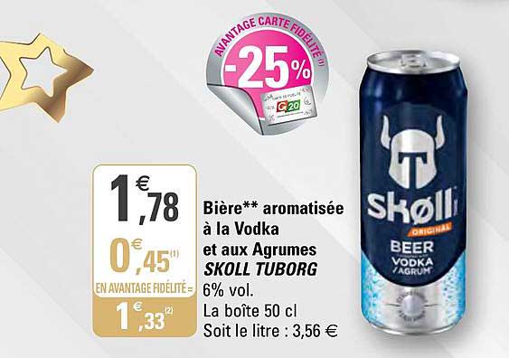 bière aromatisée à la vodka et aux agrumes skoll tuborg