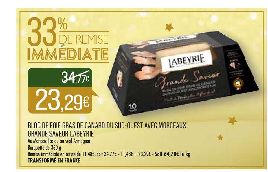 Bloc De Foie Gras De Canard Du Sud Ouest Avec Morceaux Grande Saveur Labeyrie 33% De Remise Immédiate