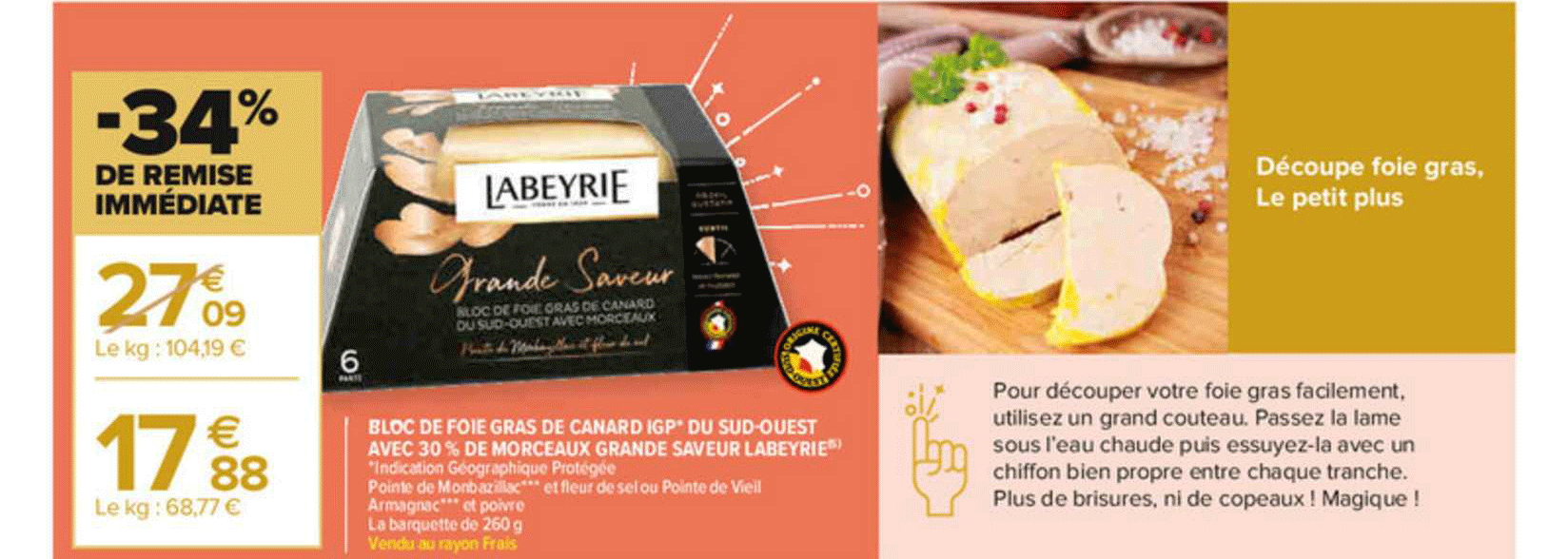 Bloc De Foie Gras De Canard Igp Du Sud-ouest Avec 30% De Morceaux Grande Saveur Labeyrie