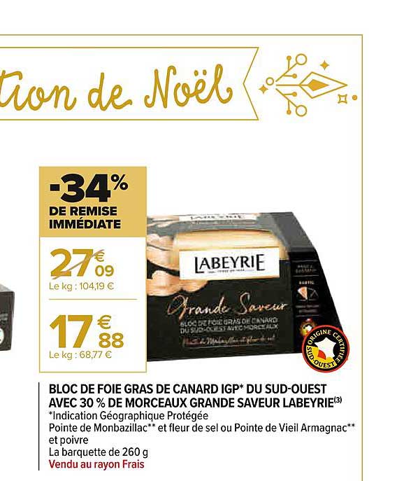 bloc de foie gras de canard igp du sud-ouest avec 30% de morceaux grande saveur labeyrie