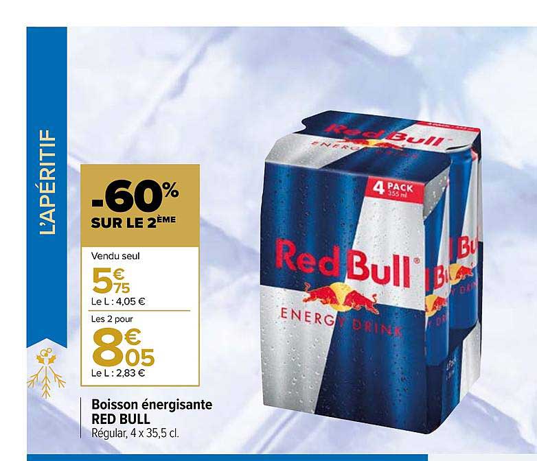 boisson énergisante red bull -60% sur le 2ème