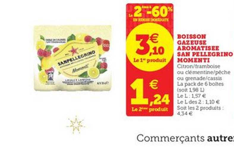 boisson gazeuse aromatisée san pellegrino momenti le 2ème à -50% en remise immédiate