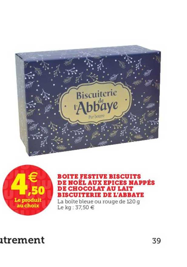 boîte festive biscuits de noël aux épices nappés de chocolat au lait biscuiterie de l'abbaye