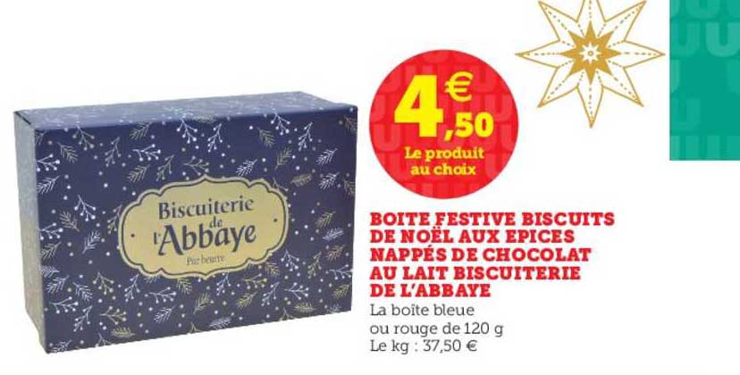 boite festive biscuits de noël aux épices nappés de chocolat au lait biscuiterie de l'abbaye