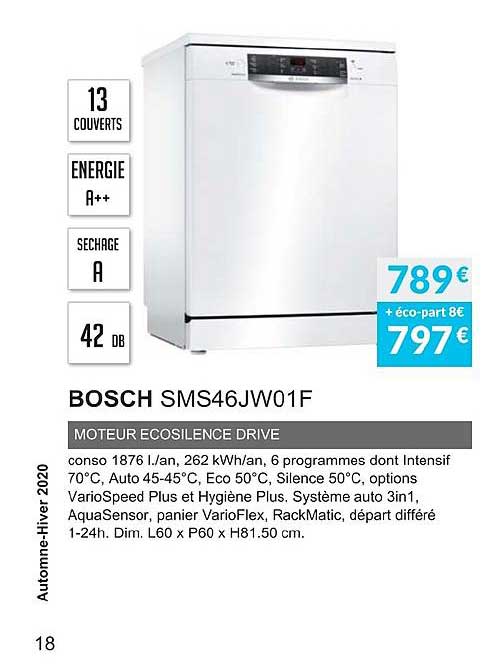 bosch sms46jw01f moteur ecosilence drive