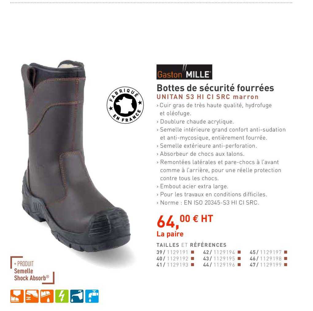 bottes de sécurité fourrées unitan s3 hi ci src marron gaston mille