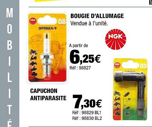 bougie d'allumage ngk, capuchon antiparasite ngk