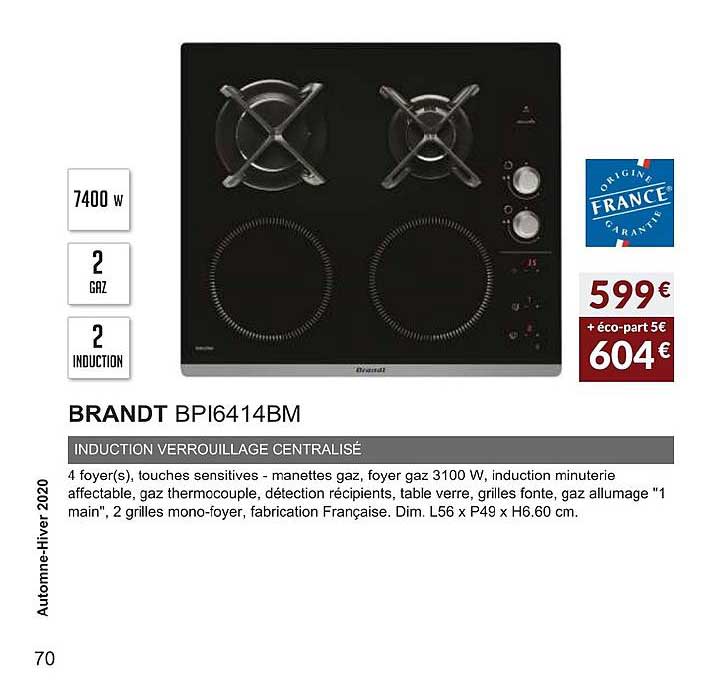 brandt bpi6414bm induction verrouillage centralisé