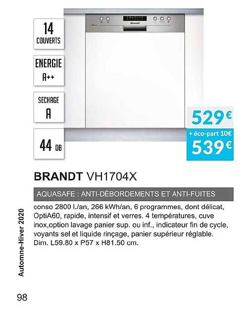 brandt vh1704x aquasafe anti débordements et anti fuites