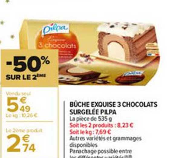bûche exquise 3 chocolats surgelée pilpa