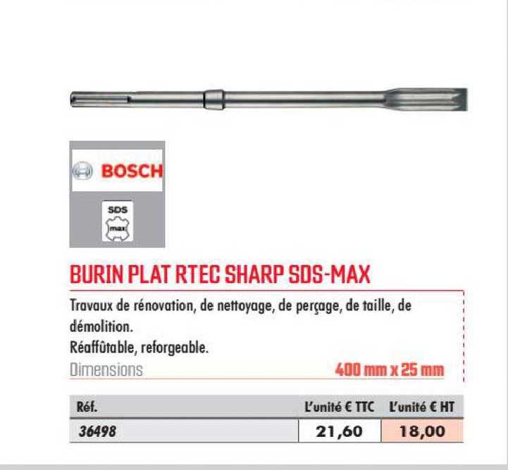 burin plat rtec sharp sds max bosch