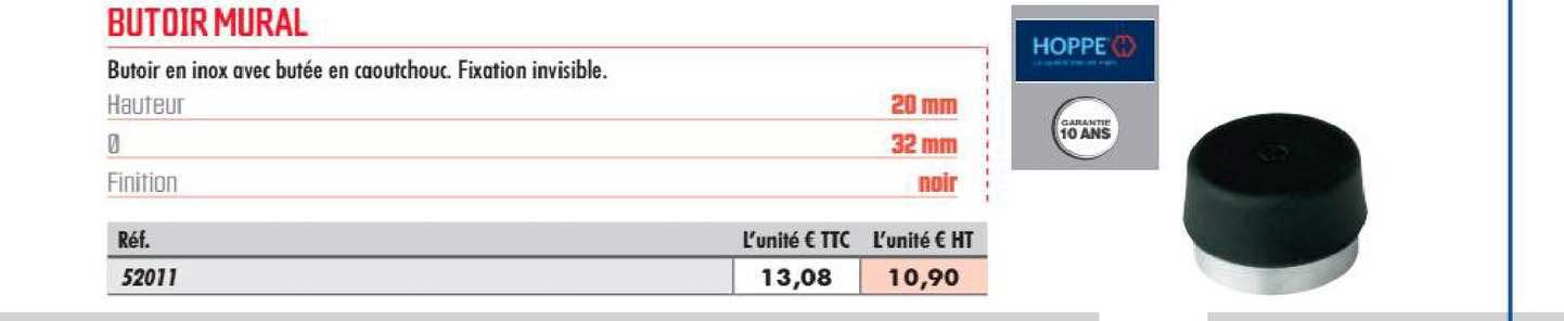butoir en inox avec butée en caoutchouc fixation invisible hoppe