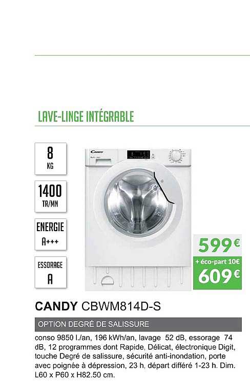 candy cbwm814d s option degré de salissure